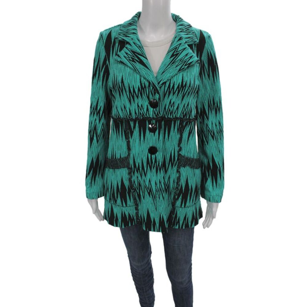 Andria Lieu Women Basic Jacket Green Geometric Nylon Long Sleeve Size PM